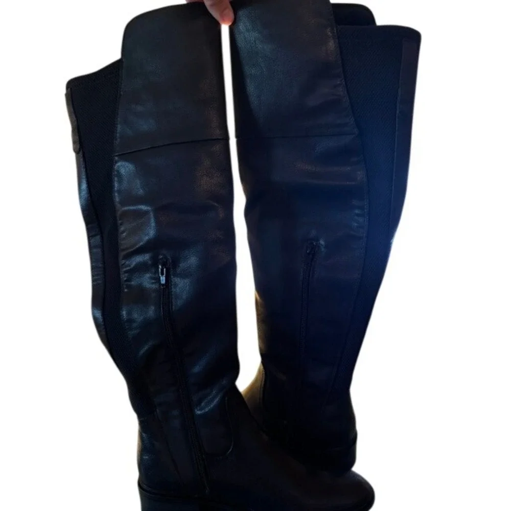 Baretraps Anika Black Leather Over The Knee Boots‎ Stretch Back Panel 9.5M